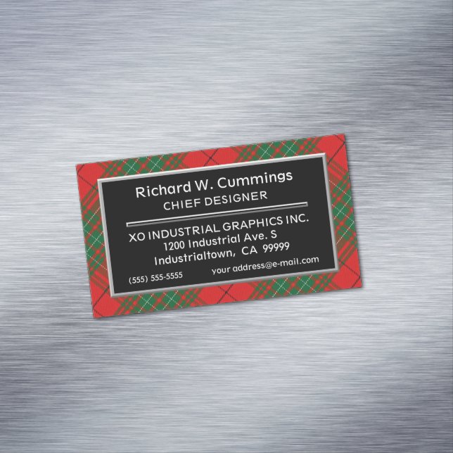 Scottish Accent Clan Cumming Red Tartan Magnetic Business Card (In Situ)