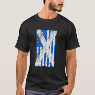 Scottish American Combined Flags Distressed Print T-Shirt