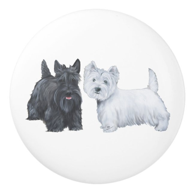 Scottish and West Highland Terriers Ceramic Knob (Front)