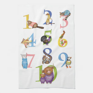 Scottish animals 1-10 numbers kitchen tea towel