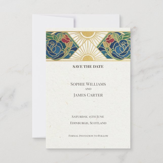 Scottish Art Deco Save the Date Card (Front)