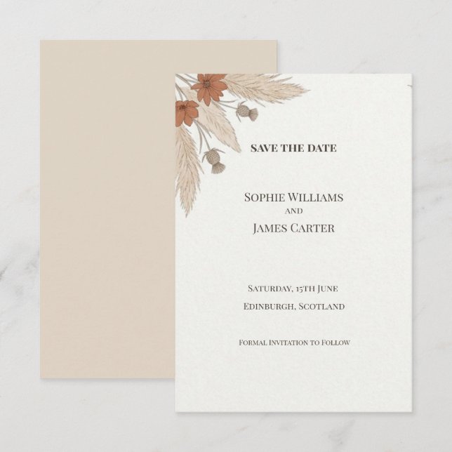 Scottish Autumn Pampas Save the Date Card (Front/Back)