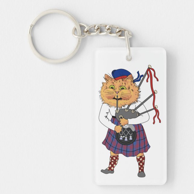 Scottish Bagpipe Cat Louis Wain Key Ring (Front)
