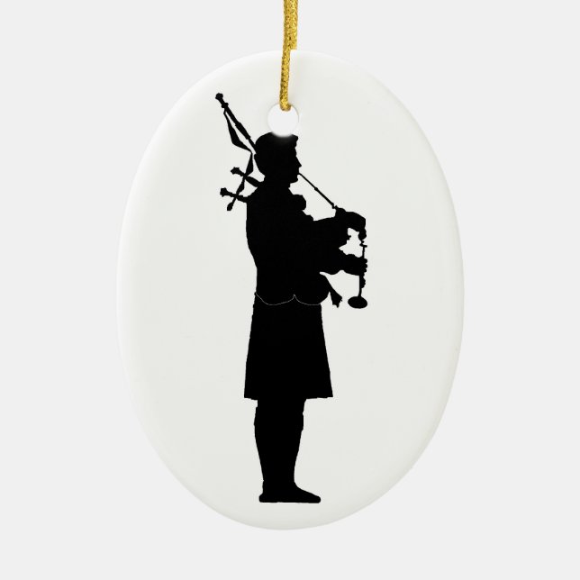 Scottish Bagpiper Silhouette Ceramic Tree Decoration (Front)