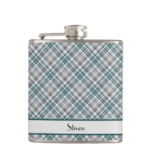 Scottish ,black and white ,tartan,stylish, classic hip flask