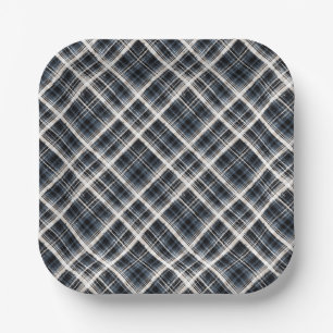 Scottish ,black and white ,tartan,stylish, classic paper plate