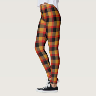 Scottish Blast Orange Red and Black Tartan Plaid Leggings