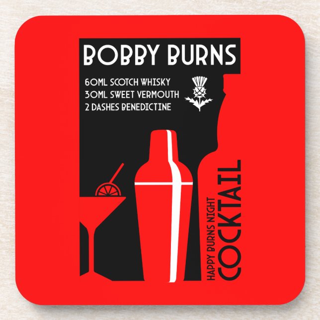 Scottish Bobby Burns Whiskey Cocktail Coaster (Front)