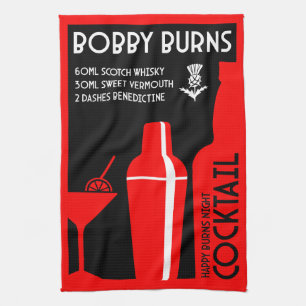 Scottish Bobby Burns Whiskey Cocktail Tea Towel