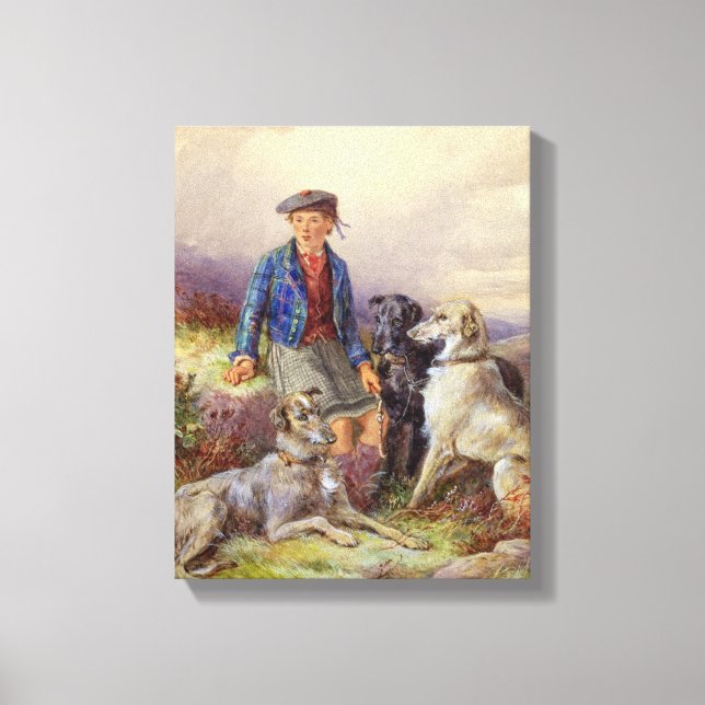 Scottish boy with wolfhounds in a Highland landsca Canvas Print (Front)