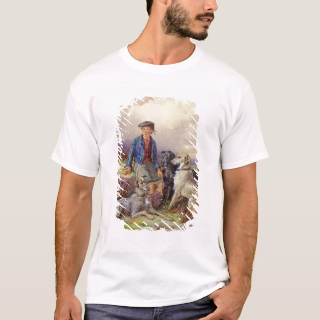 Scottish boy with wolfhounds in a Highland landsca T-Shirt (Front)
