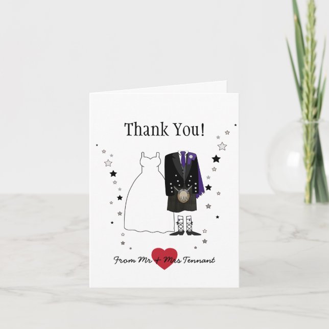 Scottish Bride & Groom kilt Wedding Thank You Card (Front)
