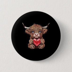 Scottish By Cow Hugging Valentine Heart 6 Cm Round Badge