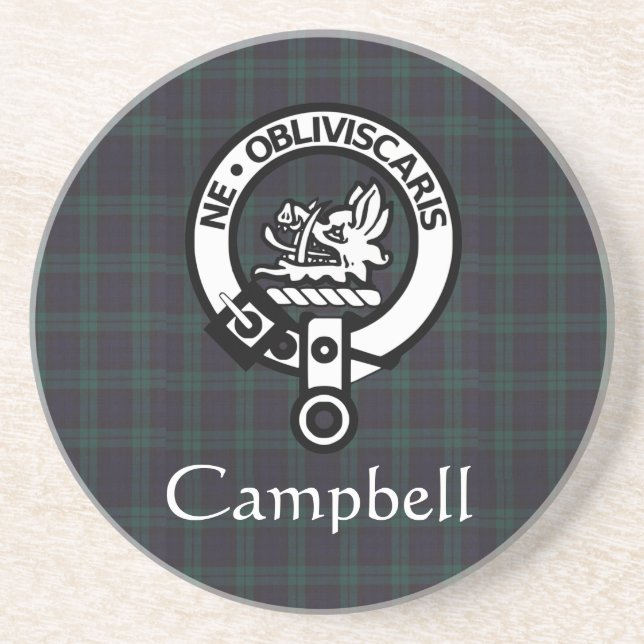 Scottish Campbell Crest Badge & Tartan   Coaster (Front)