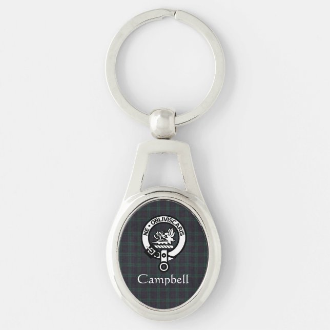 Scottish Campbell Crest Badge & Tartan  Key Ring (Front)