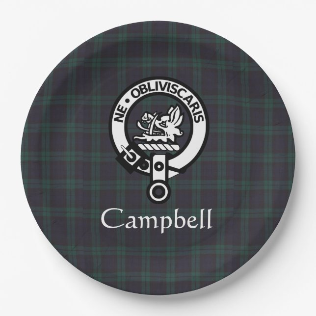 Scottish Campbell Crest Badge & Tartan Paper Plate (Front)