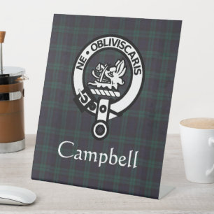 Scottish Campbell Crest Badge & Tartan Pedestal Sign