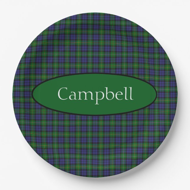 Scottish Campbell Family Tartan Personalised  Paper Plate (Front)