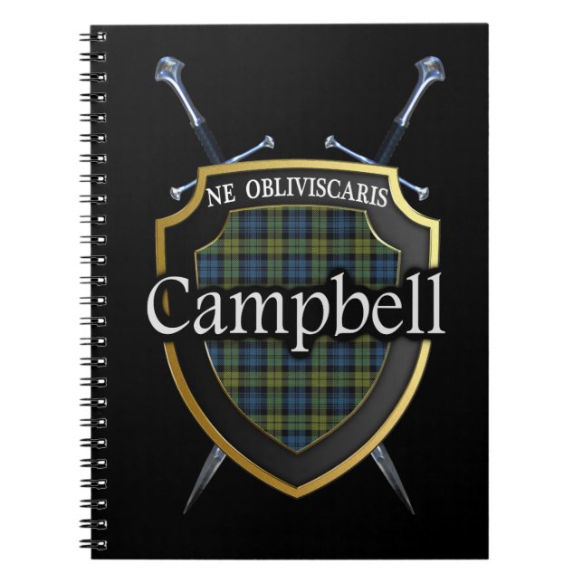 Scottish Campbell Tartan Shield & Swords Spiral Notebook (Front)