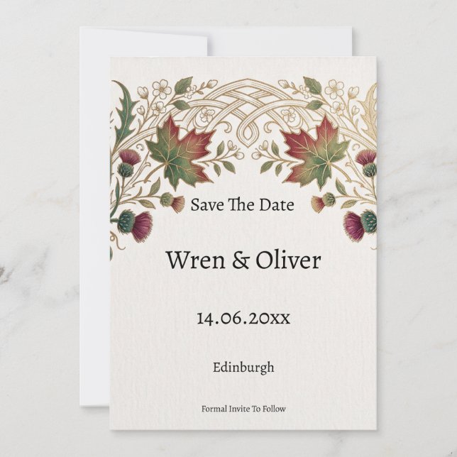 Scottish Canadian Maple Thistle Save the Date Card (Front)