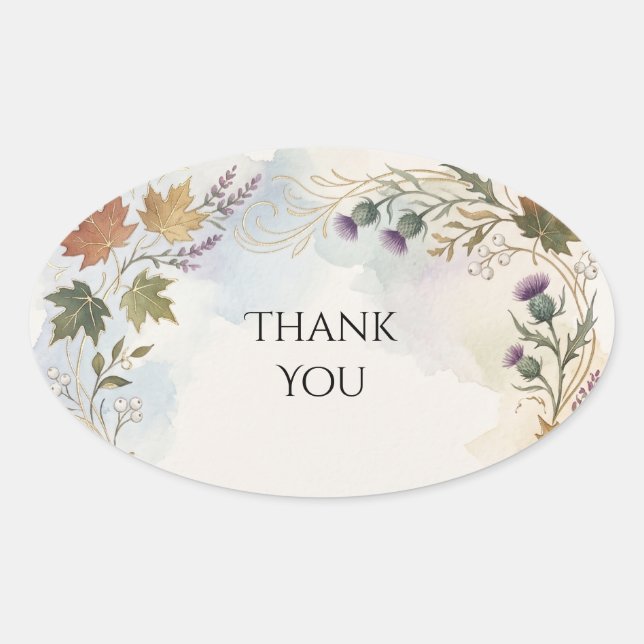Scottish Canadian Maple Thistle Thank You Sticker (Front)