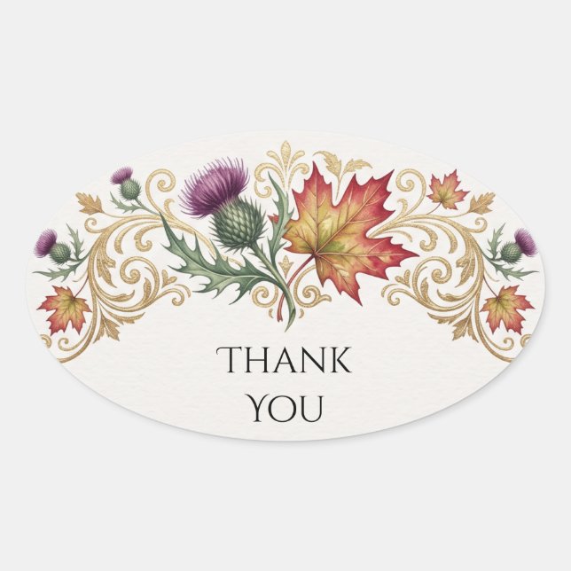Scottish Canadian Maple Thistle Thank You Sticker (Front)
