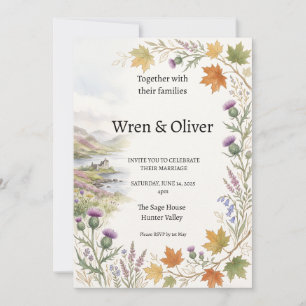 Scottish Canadian Maple Thistle Wedding Invitation