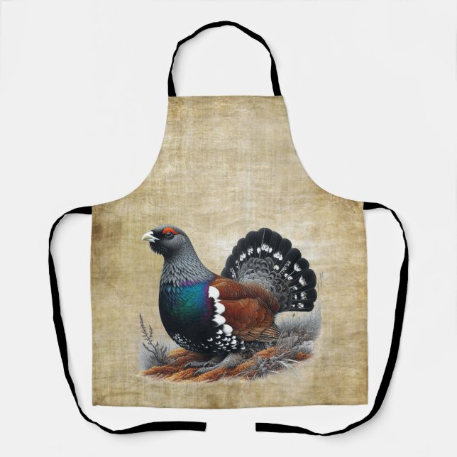 Scottish Capercaillie on Heather Pen and Ink Apron (Front)