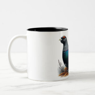 Scottish Capercaillie on in heather. Pen and Ink Two-Tone Coffee Mug