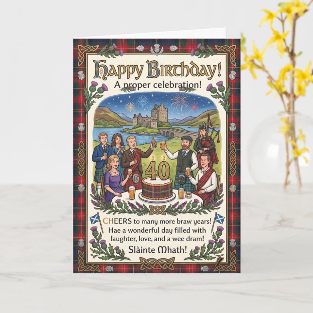 Scottish Castle Birthday Card (Yellow Flower)
