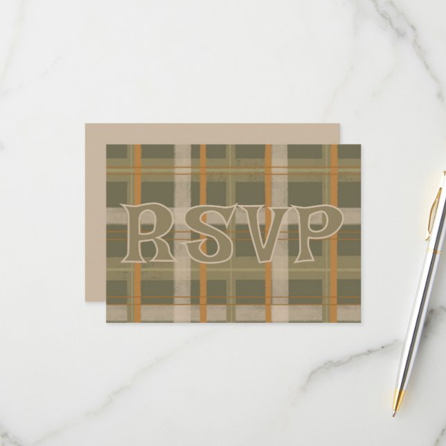 Scottish Celtic Tartan Pattern Wedding RSVP Card (Front/Back In Situ)