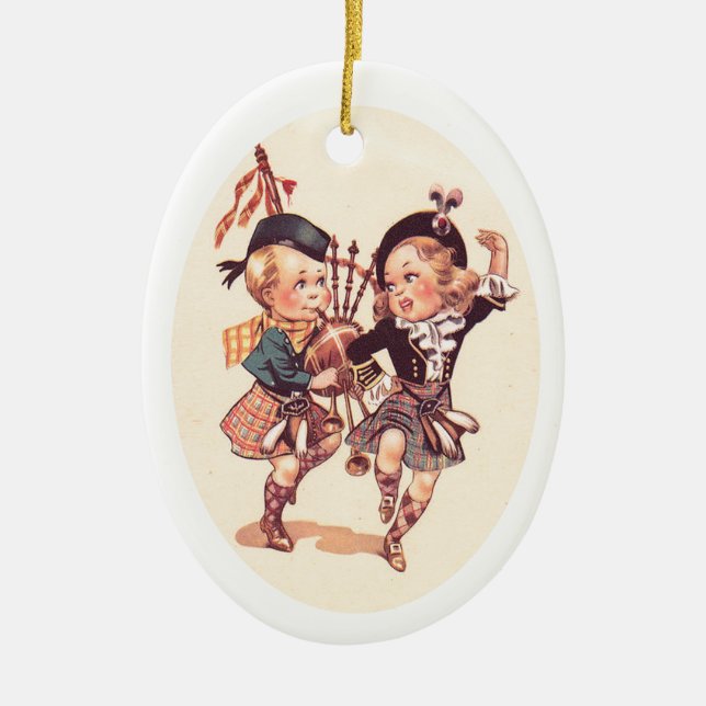 Scottish Children Dancing Ceramic Tree Decoration (Front)