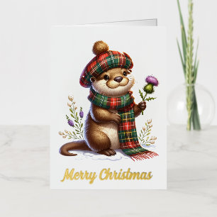 Scottish Christmas Otter Christmas Foil Greeting Card