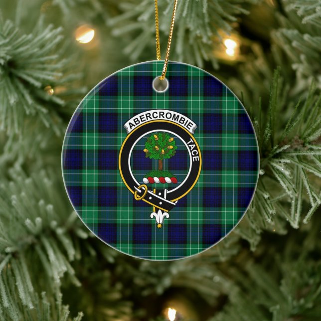 Scottish Clan Abercrombie Hunting Tartan and Crest Ceramic Tree Decoration (Tree)