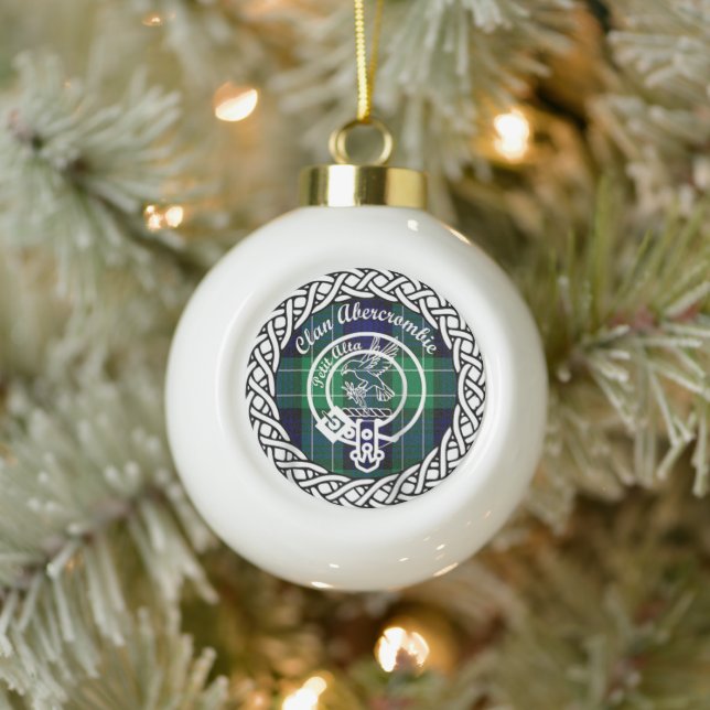 Scottish Clan Abercrombie Tartan and Crest Ceramic Ball Christmas Ornament (Tree)