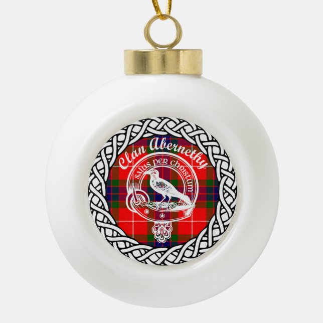 Scottish Clan Abernethy Tartan and Crest Ceramic Ball Christmas Ornament (Front)
