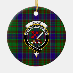Scottish Clan Adam Hunting Tartan and Crest Ceramic Tree Decoration