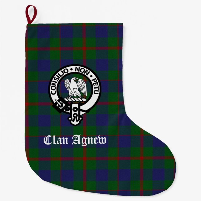 Scottish Clan Agnew Crest & Tartan Large Christmas Stocking (Front)