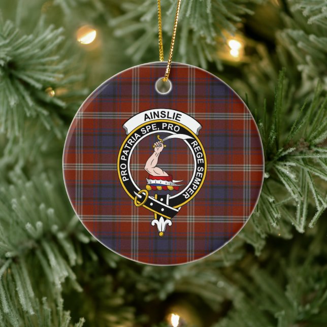 Scottish Clan Ainslie Ancient Tartan and Crest Ceramic Tree Decoration (Tree)
