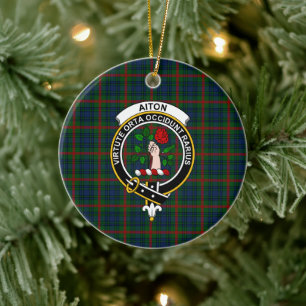 Scottish Clan Aiton Tartan and Crest Ceramic Tree Decoration
