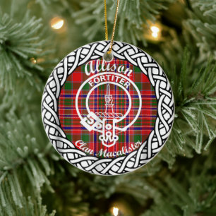 Scottish Clan Allison Tartan and Crest Ceramic Tree Decoration