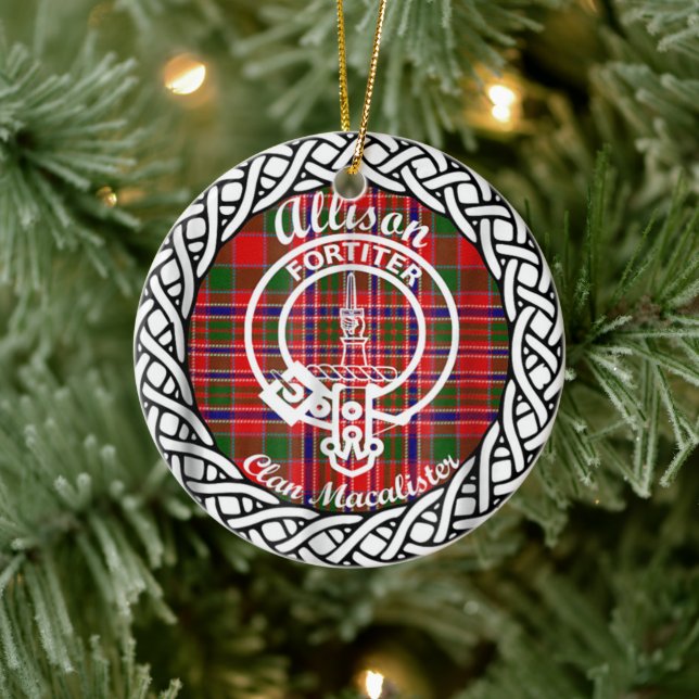 Scottish Clan Allison Tartan and Crest Ceramic Tree Decoration (Tree)