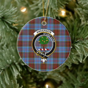 Scottish Clan Anderson Modern Tartan and Crest Ceramic Tree Decoration