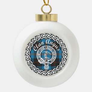 Scottish Clan Angus Tartan and Crest Ceramic Ball Christmas Ornament