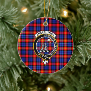 Scottish Clan Anstruther Tartan and Crest Ceramic Tree Decoration
