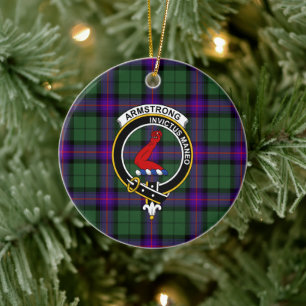 Scottish Clan Armstrong Modern Tartan and Crest Ceramic Tree Decoration