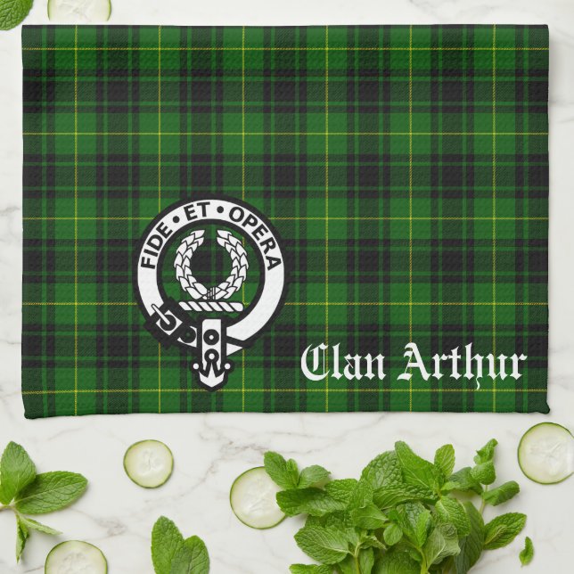 Scottish Clan Arthur / MacArthur Crest & Tartan  Tea Towel (Folded)