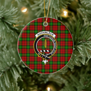 Scottish Clan Auchinleck Tartan and Crest Ceramic Tree Decoration