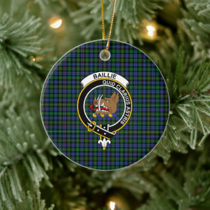 Scottish Clan Baillie Hunting Tartan and Crest Ceramic Tree Decoration