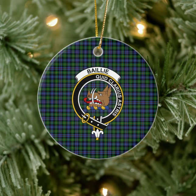 Scottish Clan Baillie Hunting Tartan and Crest Ceramic Tree Decoration (Tree)